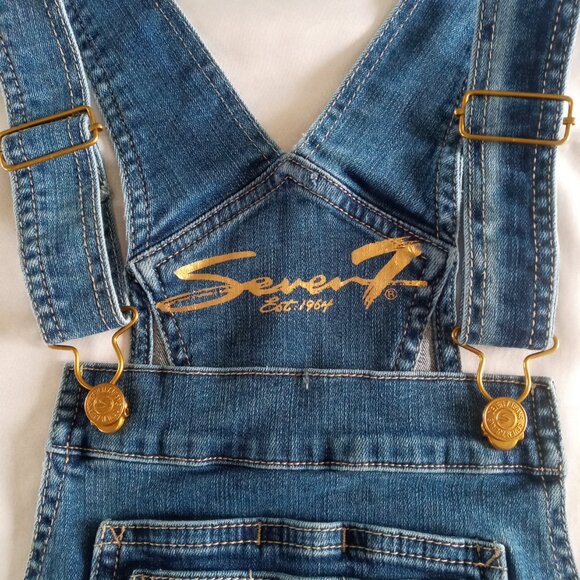 Seven7 Denim Cotton Stretch Jean Bib Overall Shorts Size 8 - Picture 6 of 9